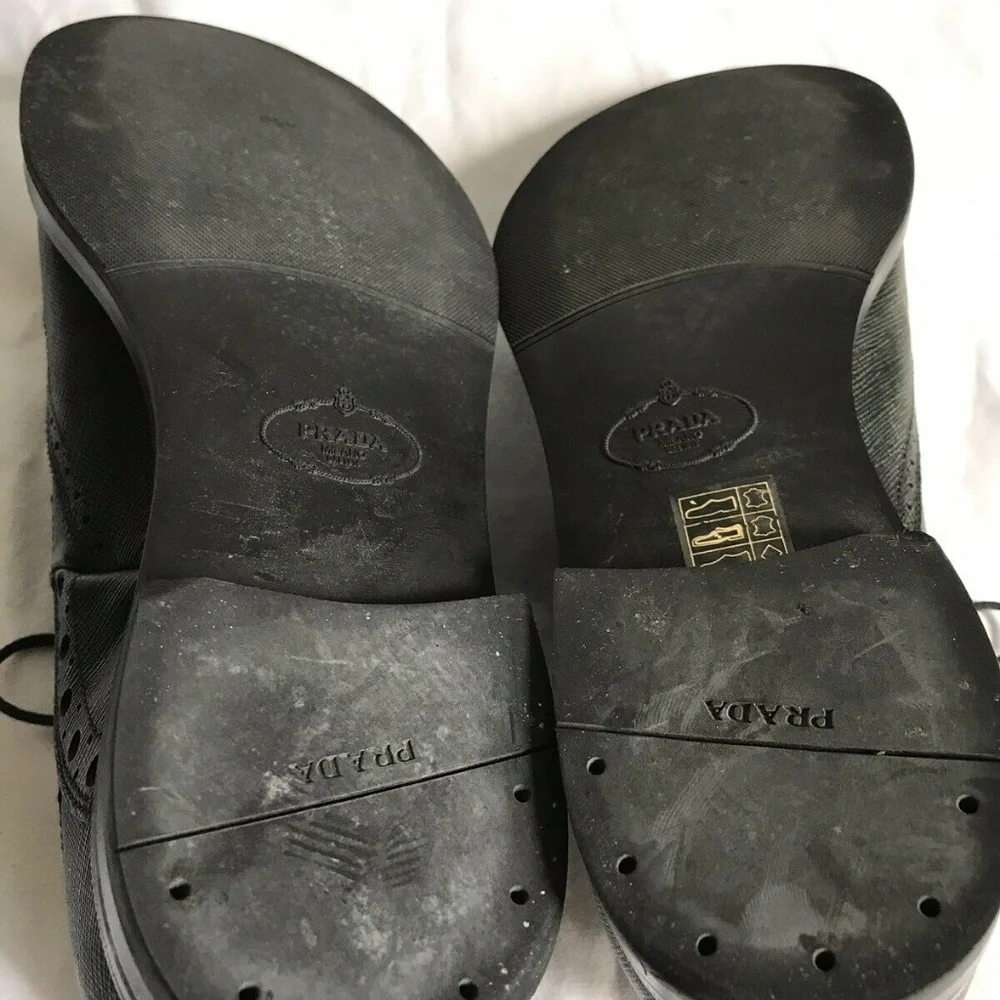 PRADA Olive Grained Leather Oxford Shoes Mens 6/ W - Picture 3 of 8